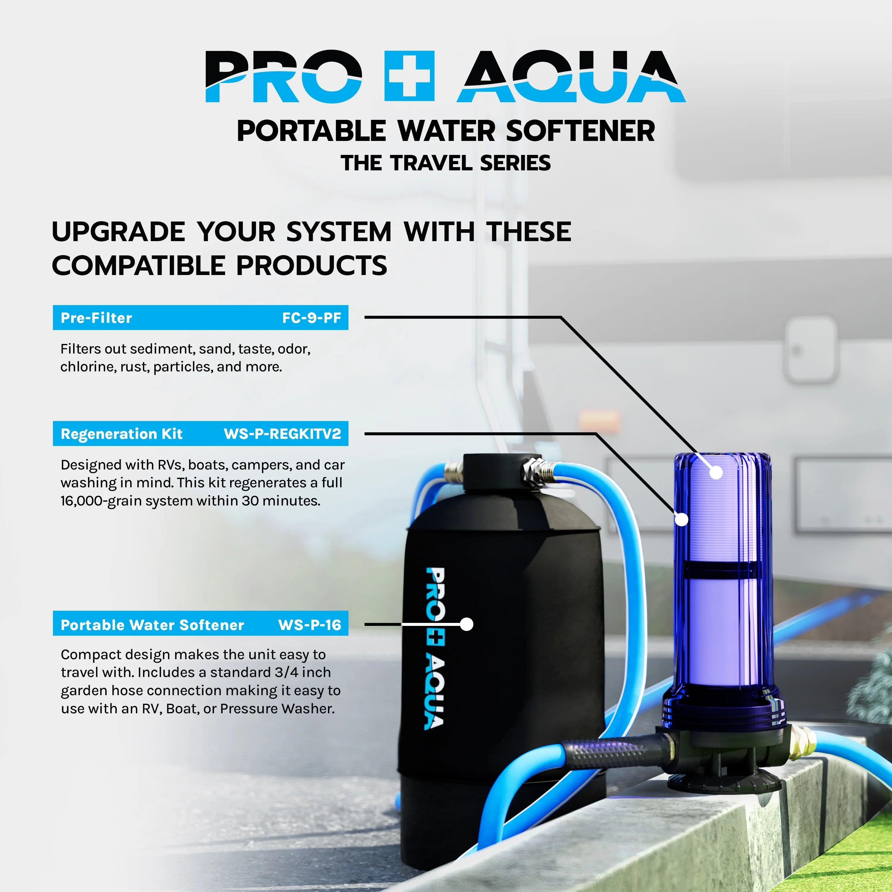 Portable RV Water Softener, 16,000 Grain, Pre-filled Resin O366
