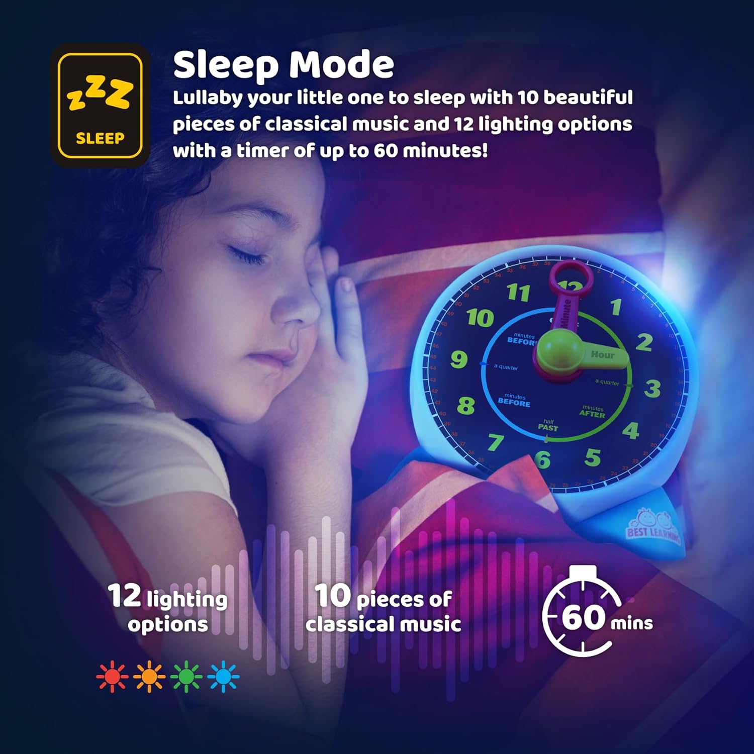 Talking Learning Clock for Toddlers - Teach Time with Light-Up Quiz and Music H16969