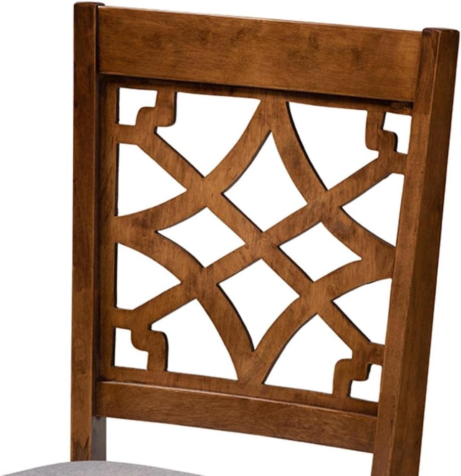 4-Piece Dining Chair Set, Grey Fabric and Walnut Brown Wood O928