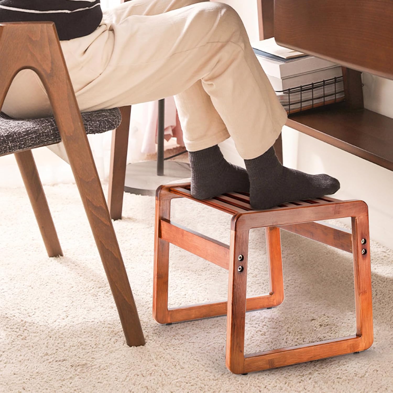 Wooden Step Stool for Adults and Kids, One Step Foot Rest Stool for Bathroom, Bedroom, Kitchen M408762