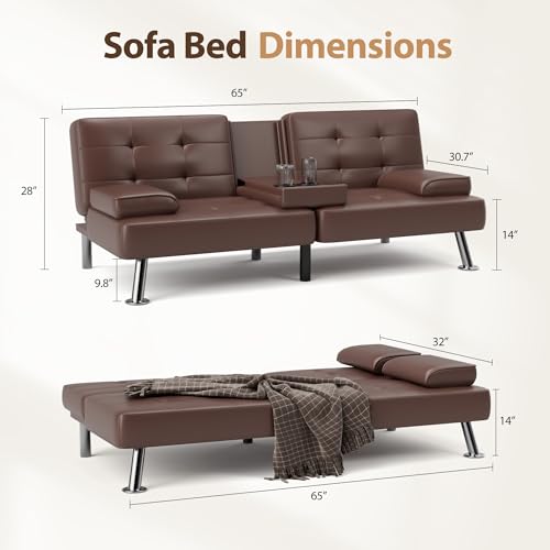 Sofa Bed Reversible Convertible Sleeper with Storage Chaise, Linen Fabric, Dark Gray E945