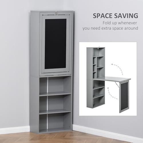 Wall-Mounted Fold-Out Writing Desk with Blackboard and Side Shelf S7722
