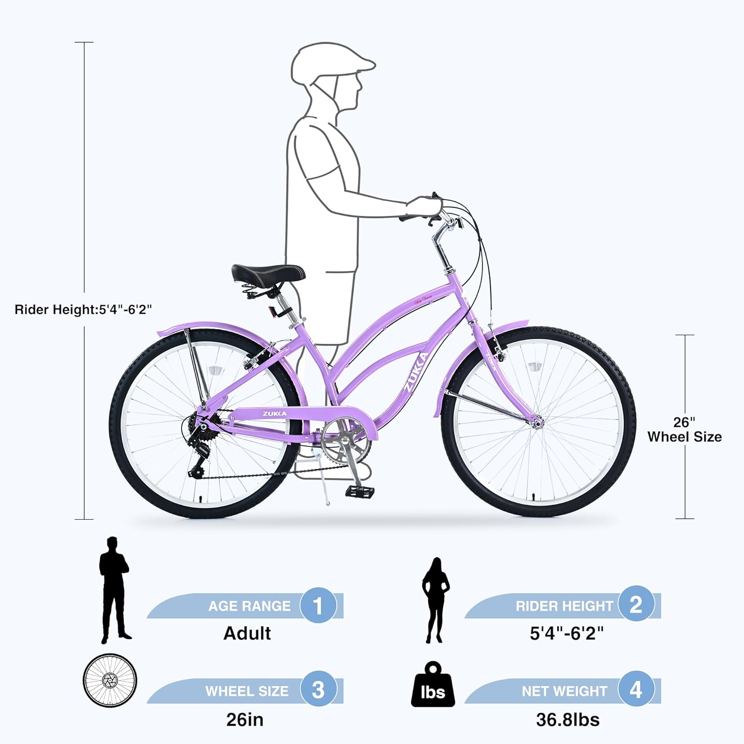 Beach Cruiser Bike 26 Inch 7 Speeds Steel Frame for Women Q55767