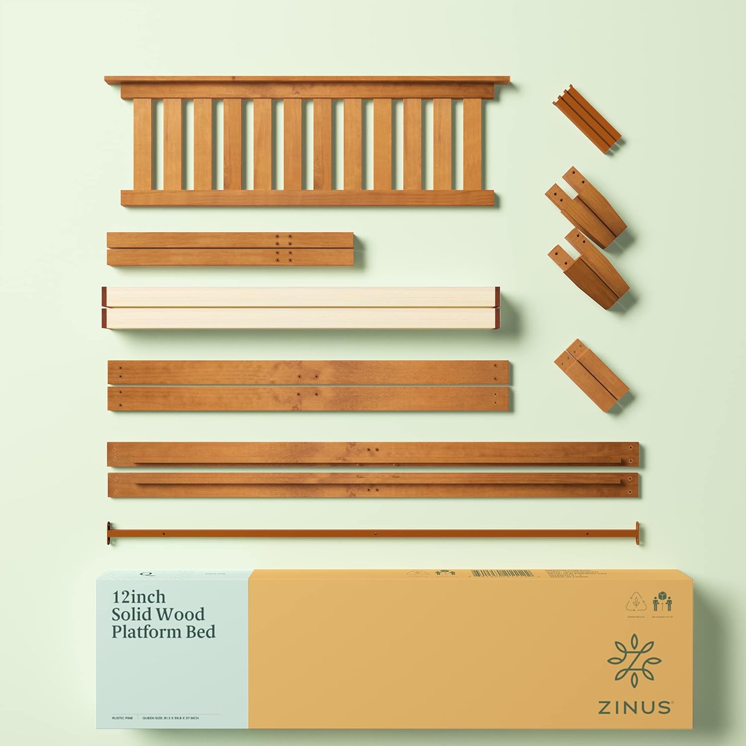 Wood Platform Bed Frame with Headboard, Solid Wood Slat Support, Twin P422