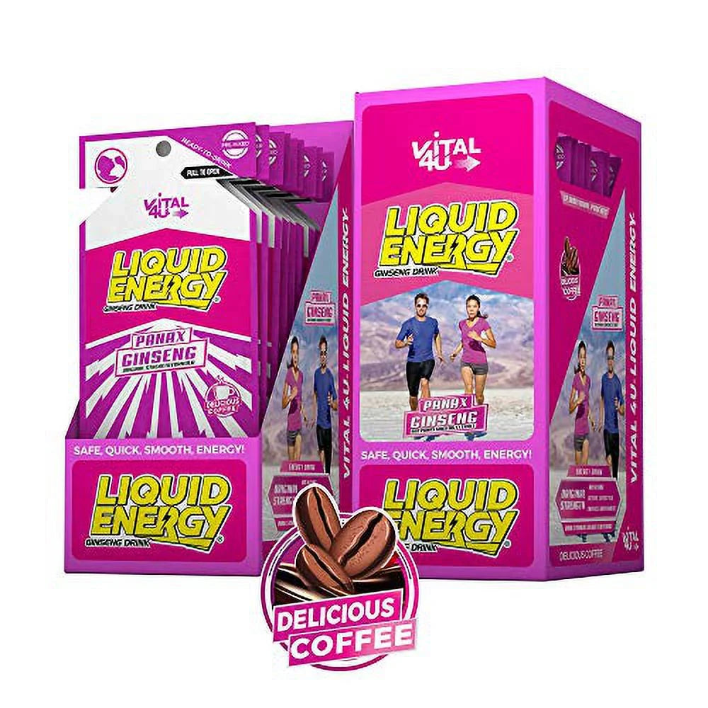 Liquid Energy Shot with Panax Ginseng Extract, B Vitamins, Coffee Flavor, 24 Count B529125