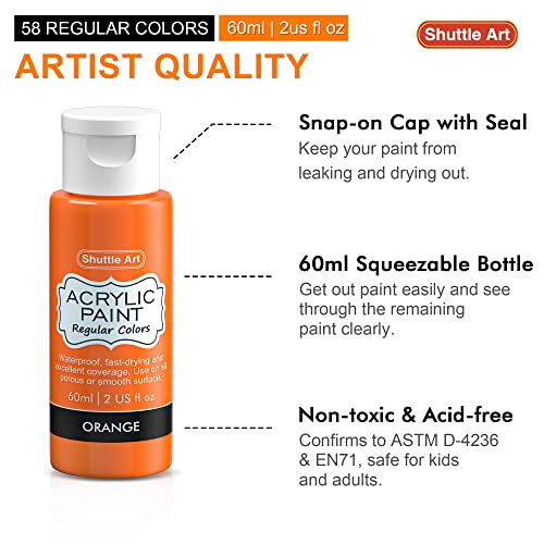 Acrylic Paint Set, 50 Colors, 2oz Bottles for Canvas Wood Ceramic Fabric C2672