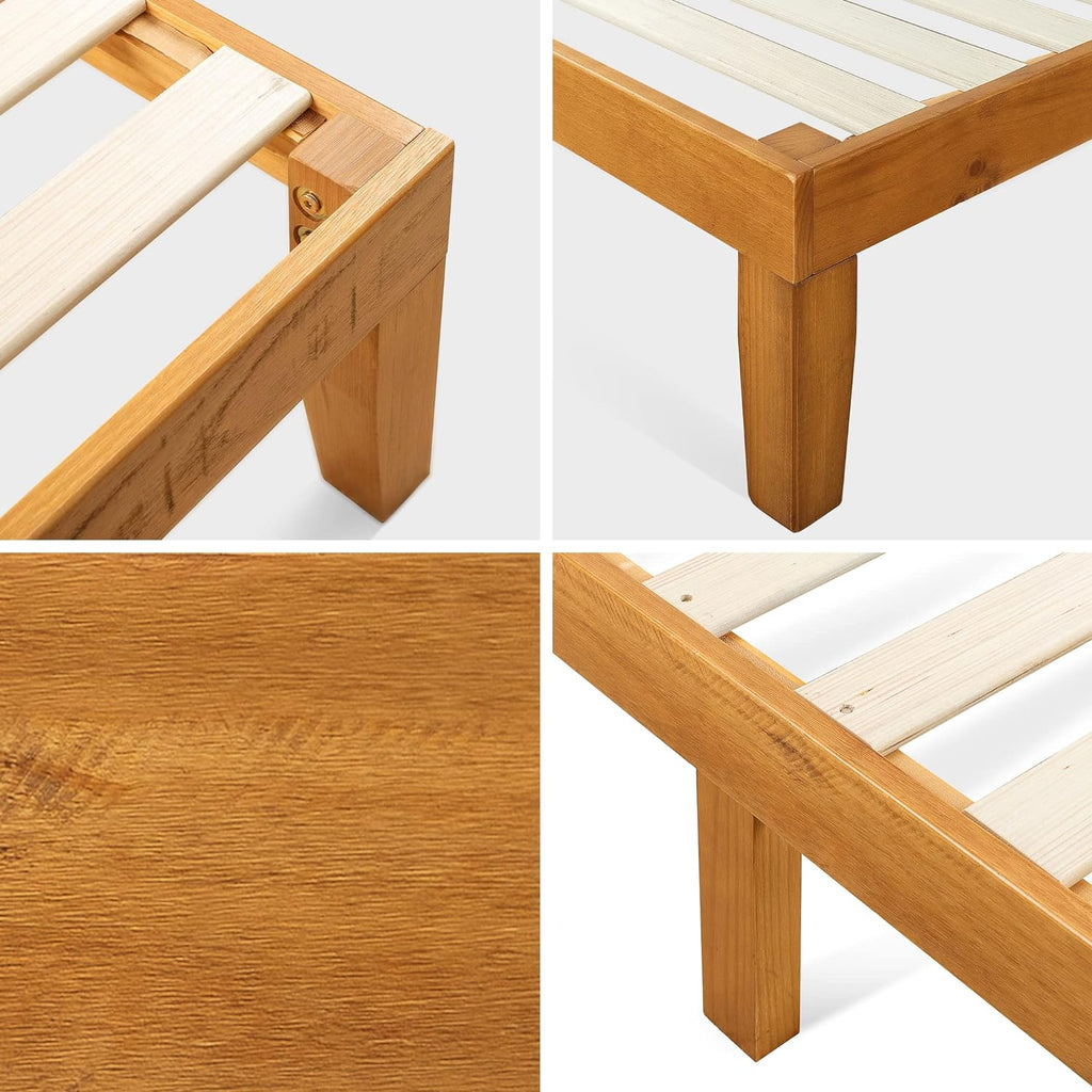 Wood Platform Bed Frame with Headboard, Solid Wood Slat Support, Twin P422