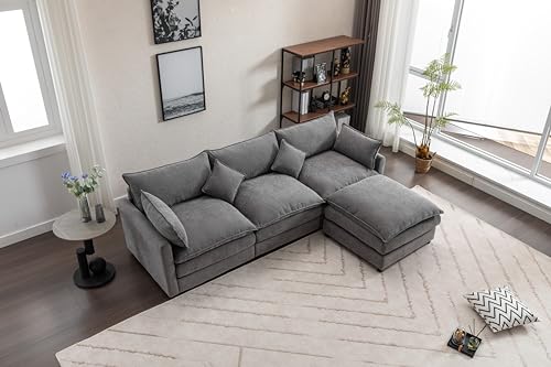 Modular Sectional Sofa with Double Chaises and 4 Pillows, Beige H4063