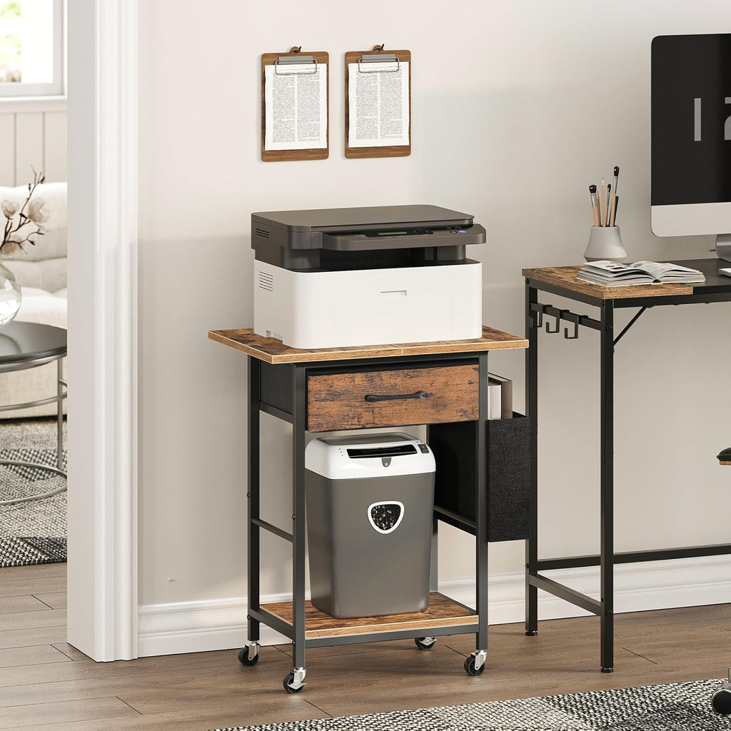Printer Stand with Storage Drawer, 2-Tier Rolling Cart, Lockable Wheels G59730
