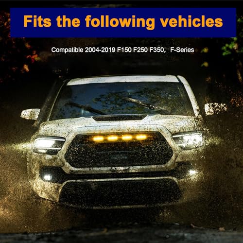 3PCS Car Grille Lights, Amber LED Grill Lights with Wiring Harness, Waterproof Front Grill Trim Lamps U186