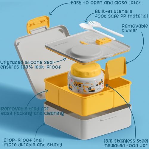 Bento Box for Kids Adults - Leakproof 3 Compartments Lunch Set with Thermos, Water Bottle, Lunch Bag & Cutlery C614861