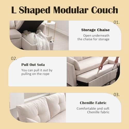 L Shaped Convertible Sleeper Sectional Sofa with Storage Chaise Q9943