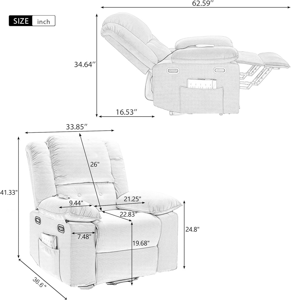 Power Lift Massage Recliner Chair - Beige B692