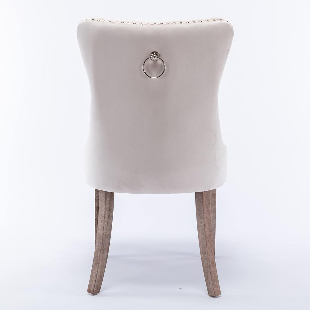 Tufted Velvet Upholstered Dining Chair with Wood Legs, 2-Piece Set, Beige X389