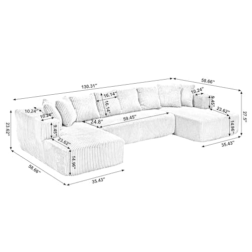 Modular Sectional Couch, Corduroy Striped Fabric Floor Sofa with Chaise Lounge V94005