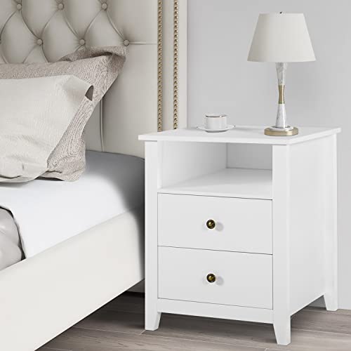 White Nightstands with Drawer - Set of 2 Modern Bedroom Night Stands O555181