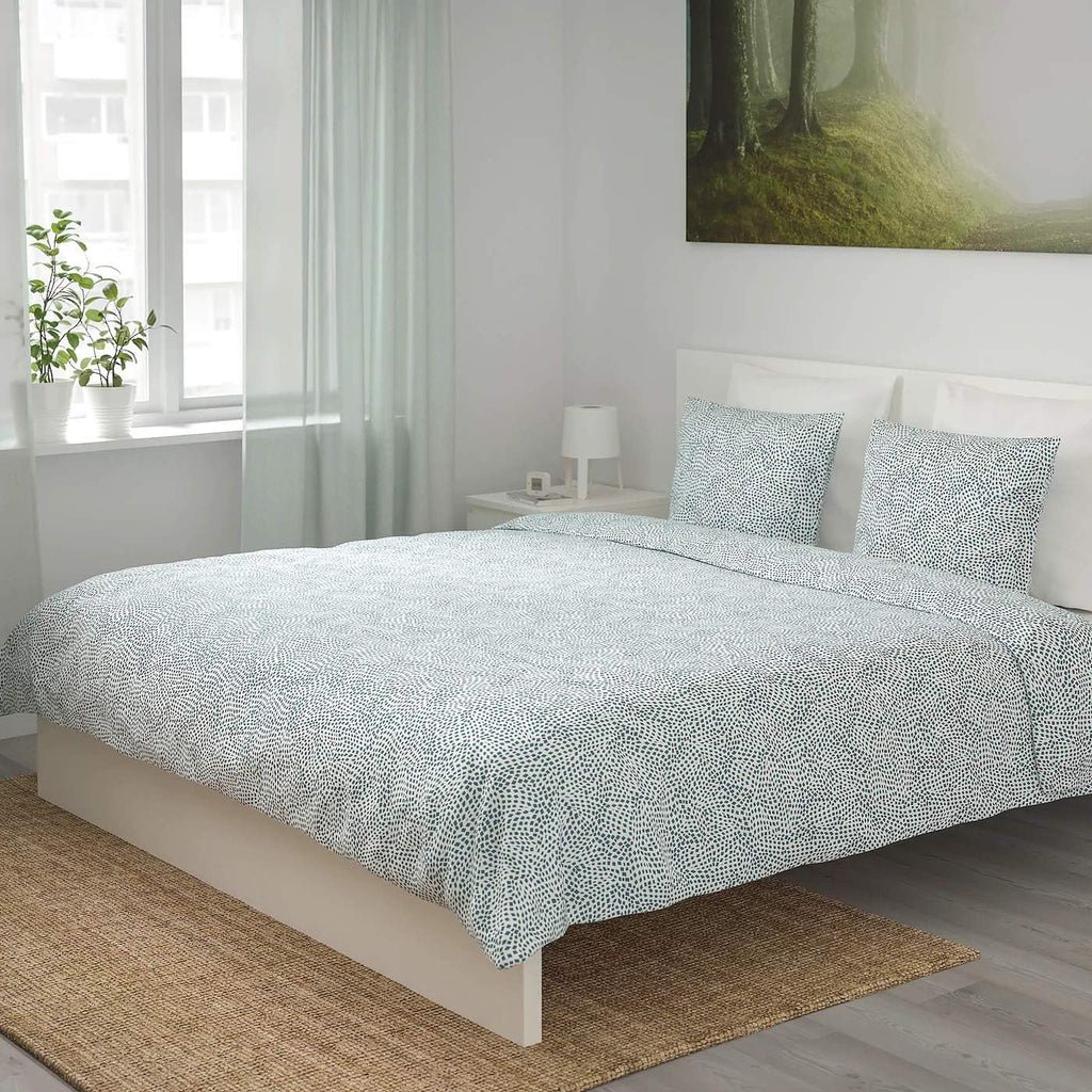 Duvet Cover and Pillowcase Set White/Blue Full/Queen L655025