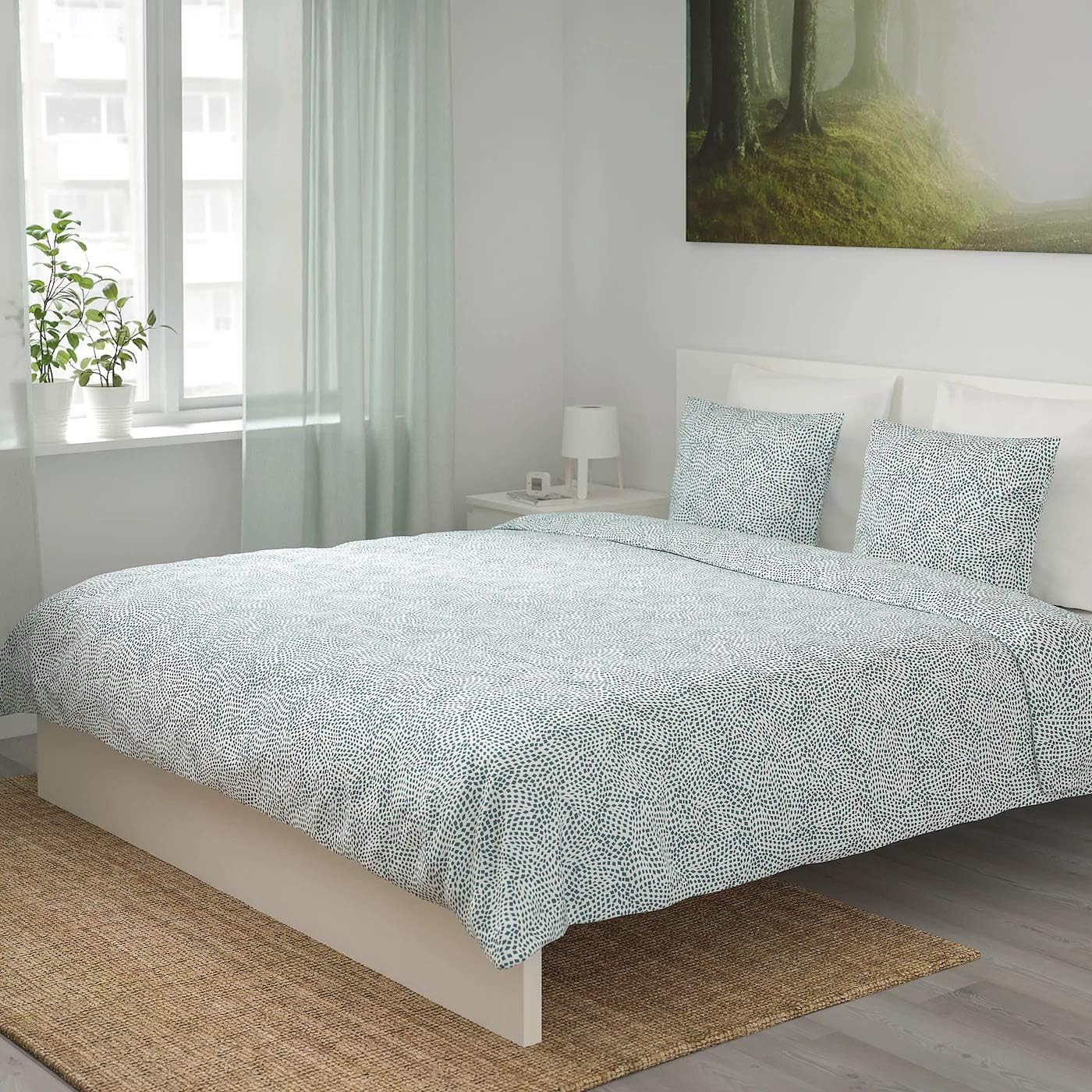 Duvet Cover and Pillowcase Set White/Blue Full/Queen L655025