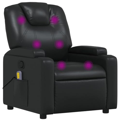 Massage Recliner Chair, Black Faux Leather, 6-Point Vibration D995