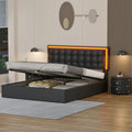 3Pcs Bedroom Set, Queen Size Upholstered Bed with LED Headboard, Hydraulic Storage Under Bed, 2 PU Nightstand with Drawers and Crystal Decoration, White