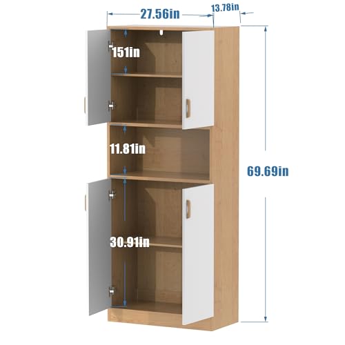 Kitchen Pantry Cabinet, 70" Tall Storage Cabinet with Doors, Freestanding Wooden S4624