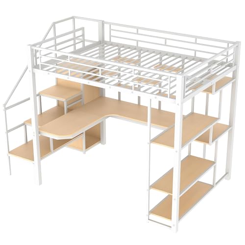 Metal Loft Bed with Storage Staircase and Desk V76393