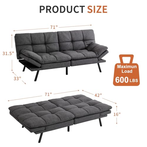 Futon Sofa Bed with Memory Foam, Convertible Couch for Small Spaces E760249