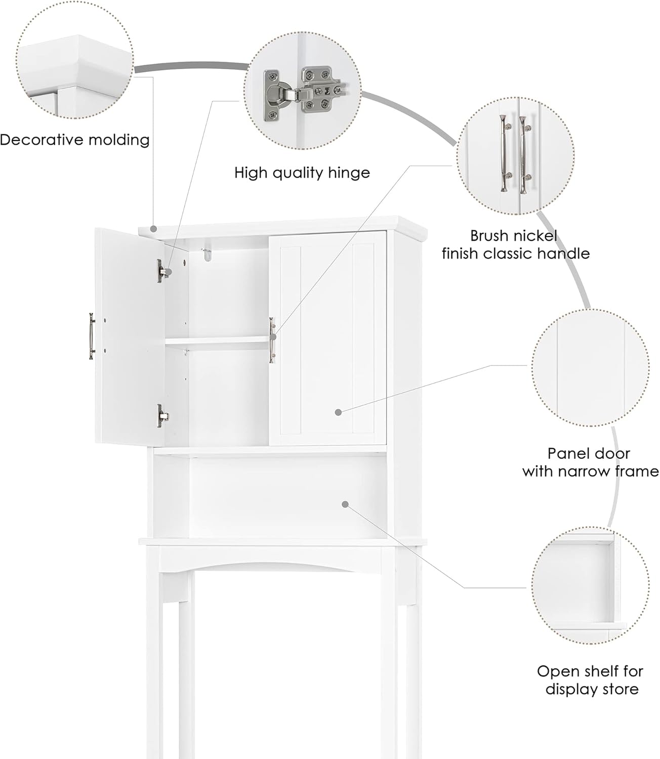 Over The Toilet Storage Cabinet, Bathroom Shelf, White Y5988