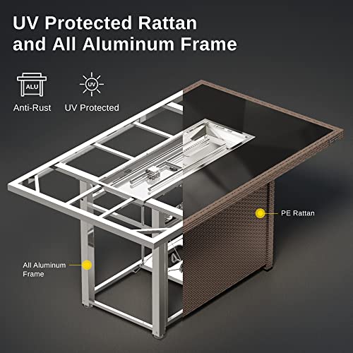 44" Propane Fire Pit Table, 60,000 BTU Gas Fire Table with Aluminum Frame and Tempered Glass Top J82154