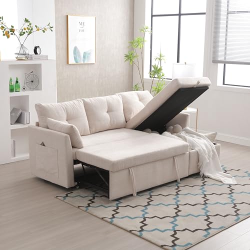 L Shaped Convertible Sleeper Sectional Sofa with Storage Chaise Q9943