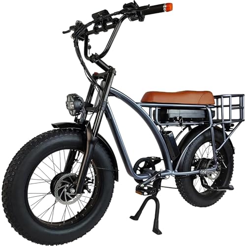 Smlro E5 Electric Retro Cargo Bicycle 2000W Dual Motor 35MPH Motorcycle Ebike 48V 18Ah AWD EBike 20" Fat Tire 7 Speed E Bike MTB Mountain City Road Snow