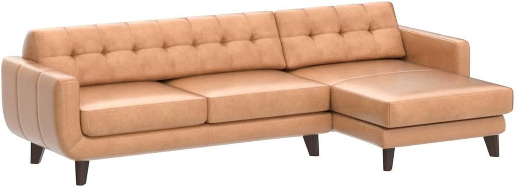 Mid-Century L-Shaped Leather Right Facing Chaise Sectional, Light Brown H225629