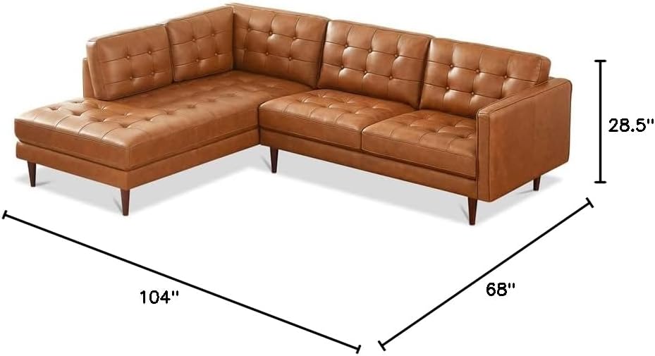Cognac Tan Leather Corner Sectional Couch Y2644
