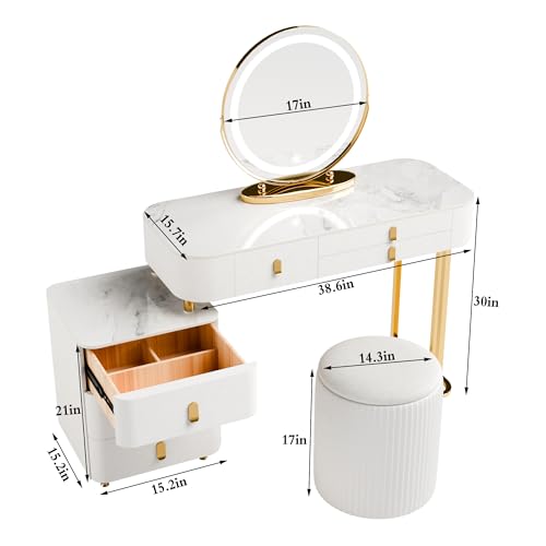Makeup Vanity Set with Mirror and Lights, 6 Drawers, White J118369
