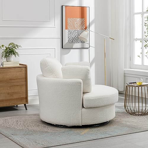 Swivel Accent Barrel Chair with 3 Pillows, 360 Degree Round Sofa for Living Room Bedroom Lounge X449954