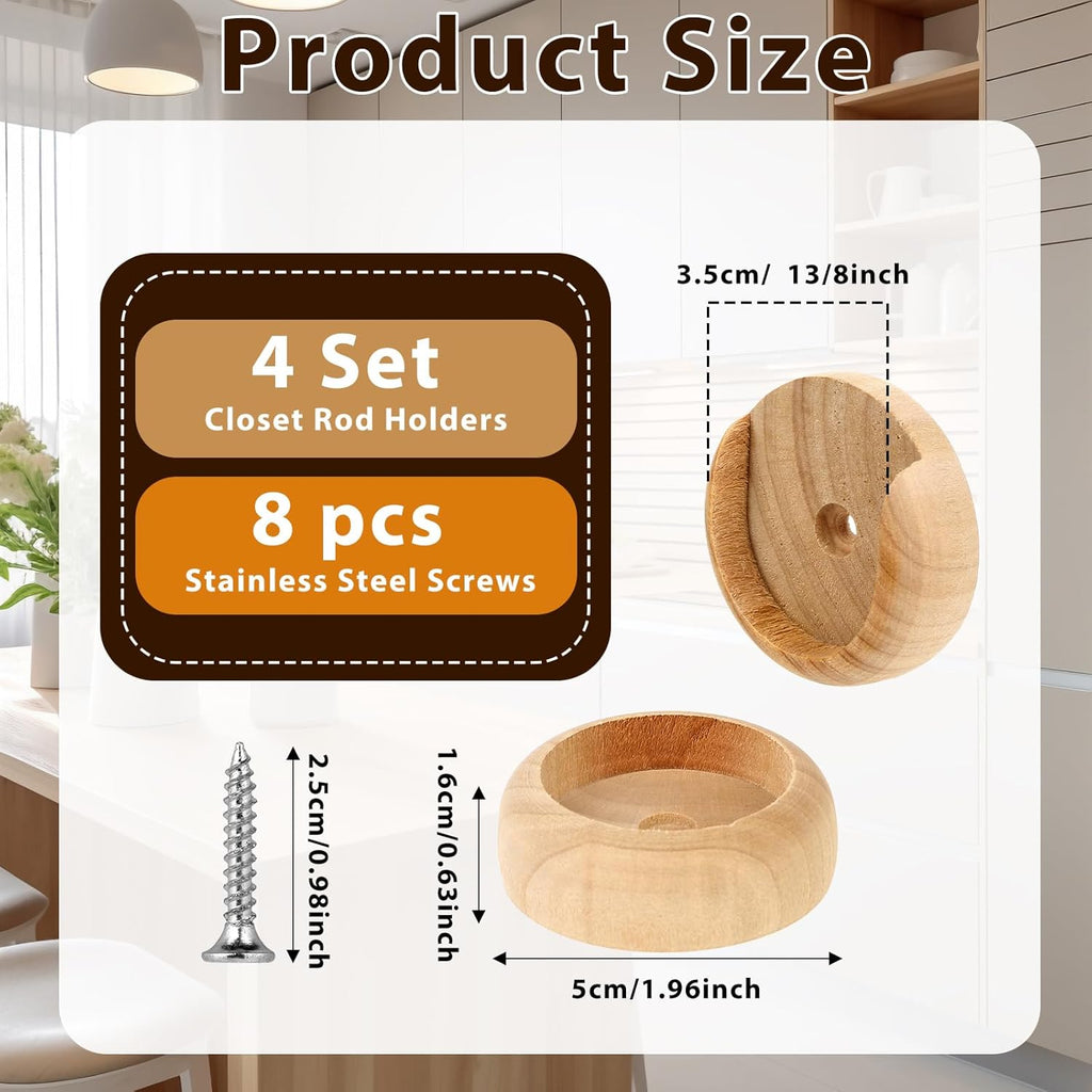 Wooden Closet Rod Holders with Screws, 4 Sets E5546