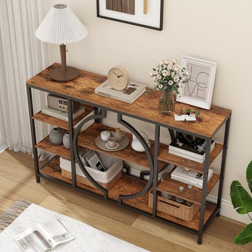 Industrial Console Table for Entryway Rustic Sofa Table with 4 Tier Wooden Shelves Q444063