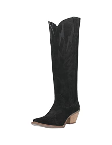Dingo Womens Thunder Road Embroidered Snip Toe Casual Boots Knee High Mid Heel 2-3" - Black