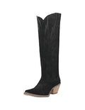 Dingo Womens Thunder Road Embroidered Snip Toe Casual Boots Knee High Mid Heel 2-3" - Black