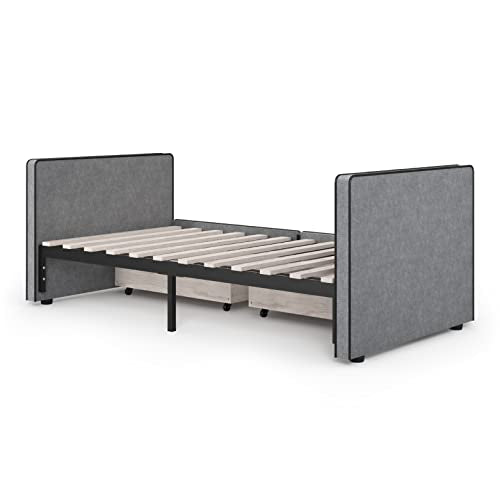 Twin Size Platform Bed Frame with 2 Storage Drawers, Gray Fabric U62092