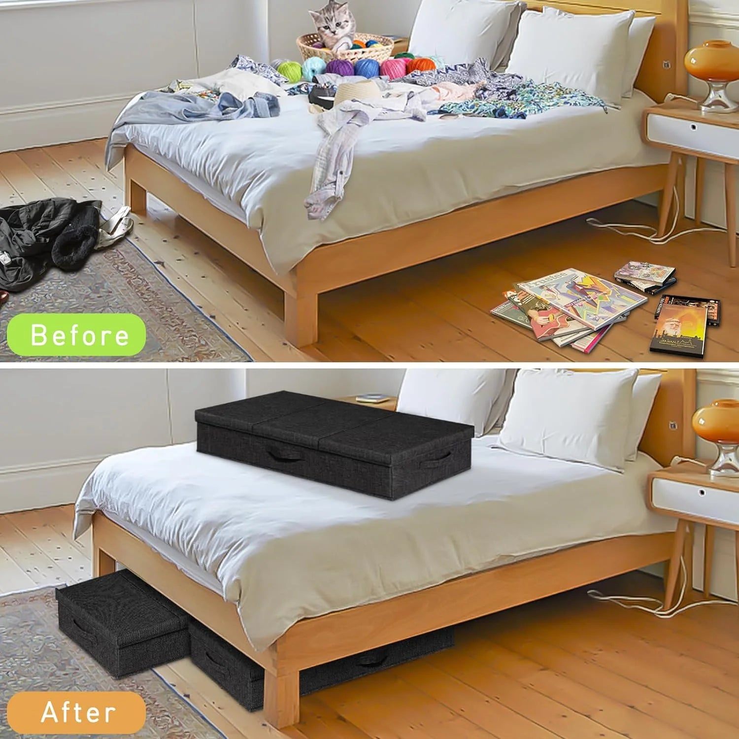 Under Bed Storage Containers 3 Pack, Stackable Bins with Handles, Black S175