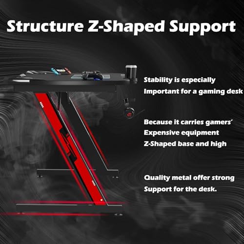 L Shaped Gaming Desk, 51 Inch Corner Computer Table with Monitor Stand, Carbon Fiber Surface, Black C322