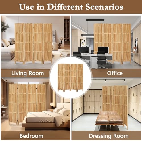 4 Panel Room Divider, 5.6Ft Wood Folding Privacy Screen, Freestanding Partition for Home Office Q71726