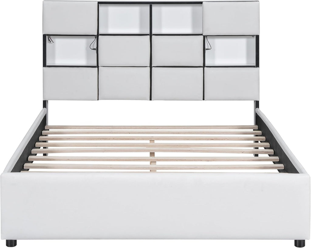 Upholstered Platform Bed with Storage Headboard and USB Port S85958