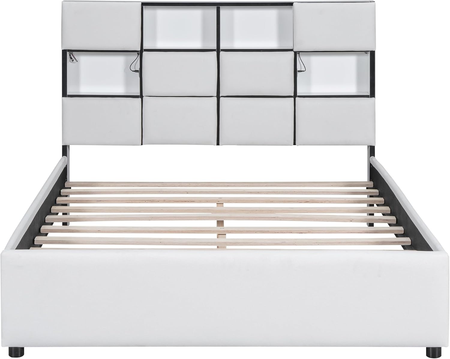 Upholstered Platform Bed with Storage Headboard and USB Port S85958