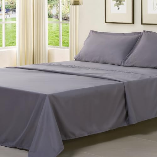 Queen Size Sheet Set-4 Piece Cooling Bedding Sheets, Deep Pocket Fitted Sheet with Elastic, Soft & Breathable Hotel Sheets and Pillowcase Set, Wrinkle Free (Dark Gray, Queen)