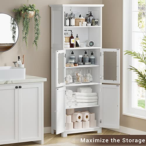 Tall Bathroom Storage Cabinet with 2 Open Compartments and 2 Door Cabinets, 64" Freestanding Linen Tower, White R339605