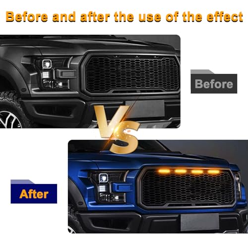 3PCS Car Grille Lights, Amber LED Grill Lights with Wiring Harness, Waterproof Front Grill Trim Lamps U186