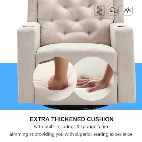 Oversized Swivel Rocker Recliner with Wide Seat Tufted Fabric and Cup Holders K745