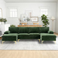 Modern U-Shaped Sectional Couch for Living Room - 110 in Chenille 4 Seater with Double Chaises and Golden Metal Legs - Ideal for Home, Office, Bedroom, Apartment, Green